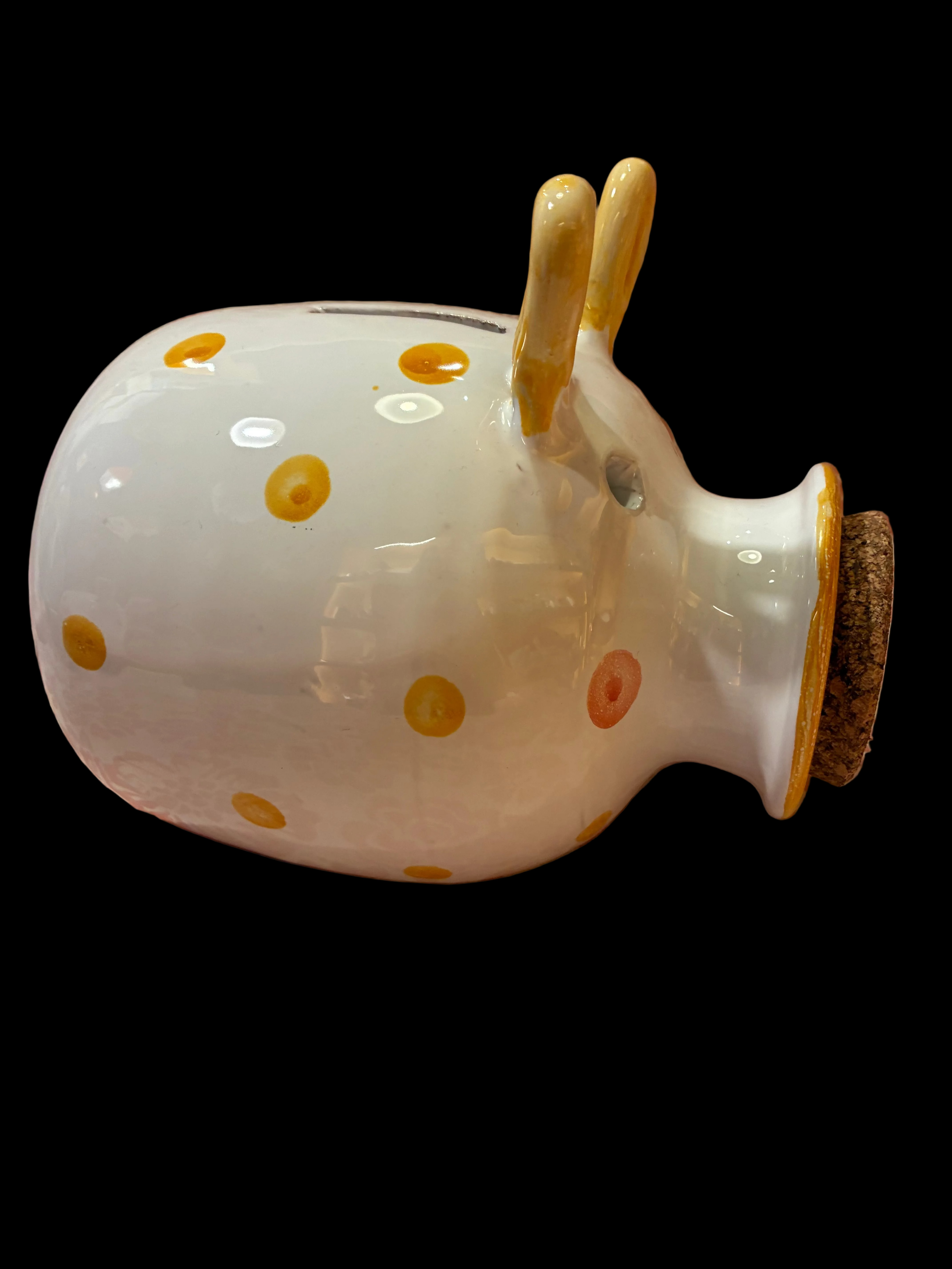 Maialino salvadanaio con tappo in sughero decoro a pois