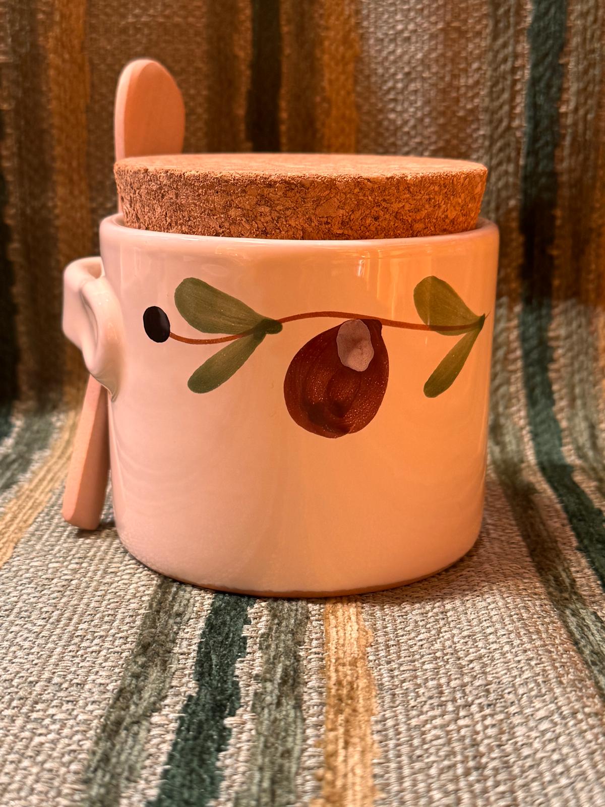 Barattolo con cucchiaino in legno decoro olive