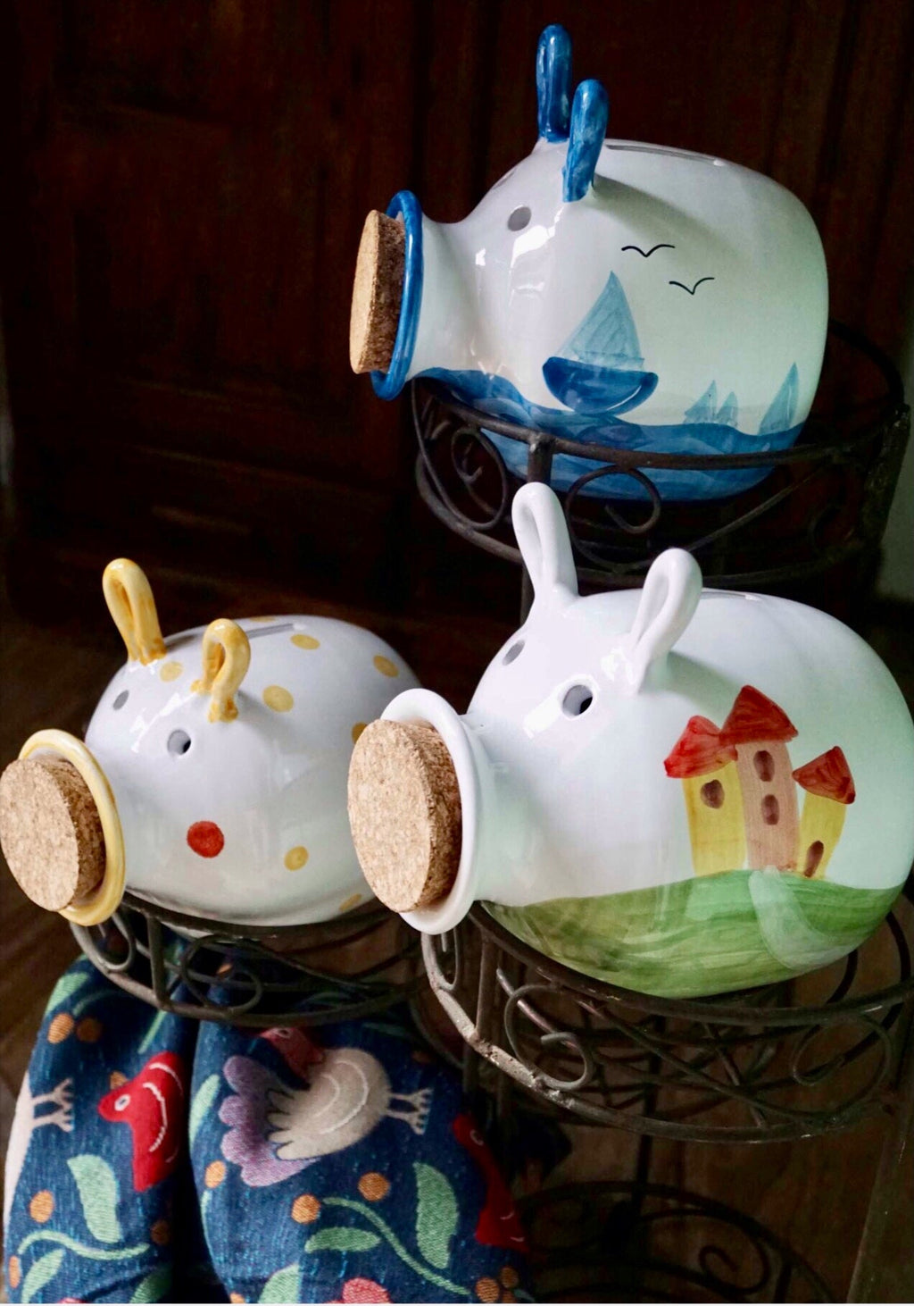 Maialino salvadanaio con tappo in sughero decoro marino - La Gabbianella Venezia